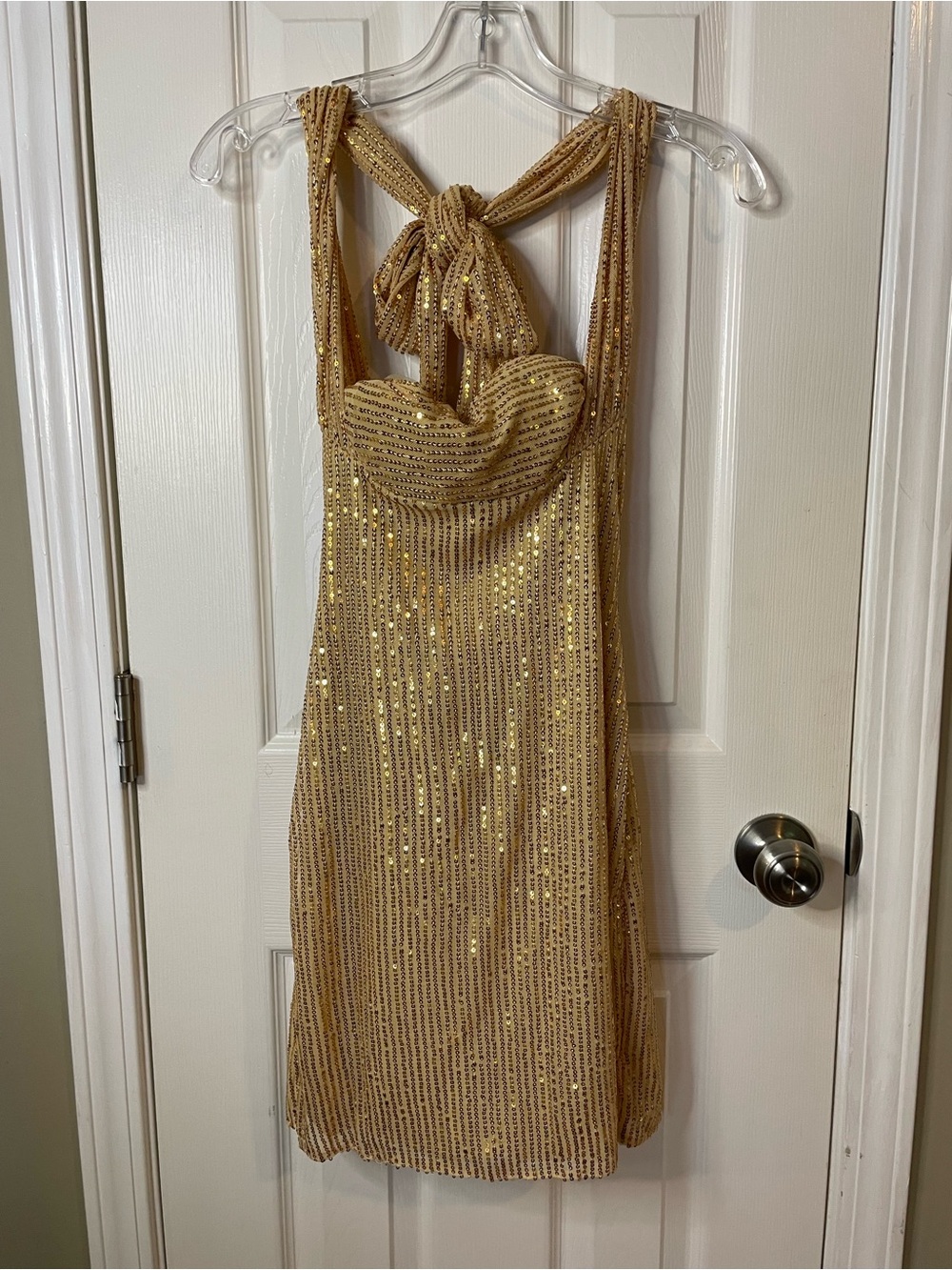 Gold Sequin Halter Cocktail Dress - Women's